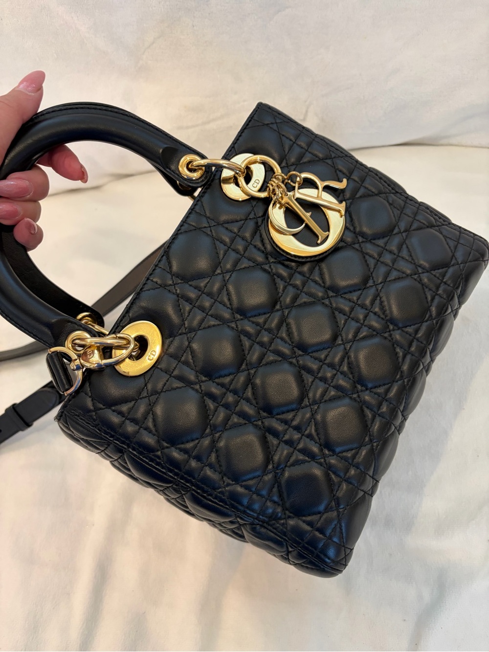 Christian Dior Lady Dior Medium Black Cannage Lambskin Gold Hardware Top Bag - Picture 3 of 16